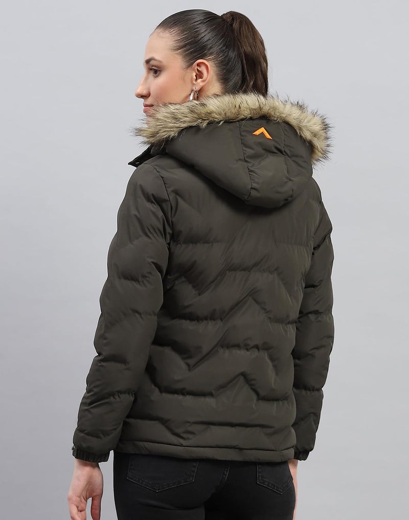 ROCKIT ROCK.IT Womens Polyester Standard Length from House of Monte Carlo Olive Solid Hooded Neck Full Sleeve Jacket (2240102636-2-46) - Image 4