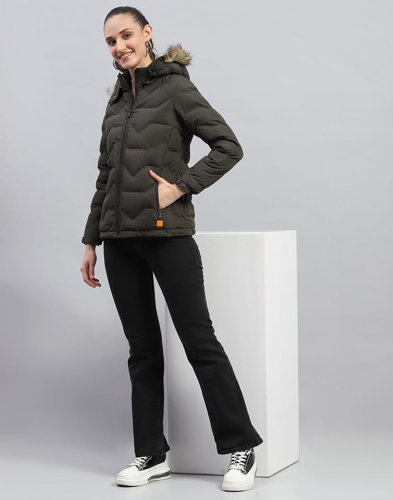 ROCKIT ROCK.IT Womens Polyester Standard Length from House of Monte Carlo Olive Solid Hooded Neck Full Sleeve Jacket (2240102636-2-46) - Image 5
