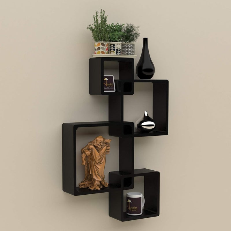 Onlineshoppee Rafuf Intersecting Floating Wall Shelf with 4 Shelves Standard Black
