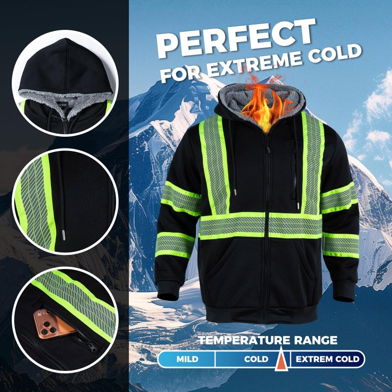 FONIRRA Men's High Vis Hoodie Water Resistant Reflective Sherpa Fleece Sweatshirt Hi Vis Safety Hoodie High Visibility Jacket - Image 4