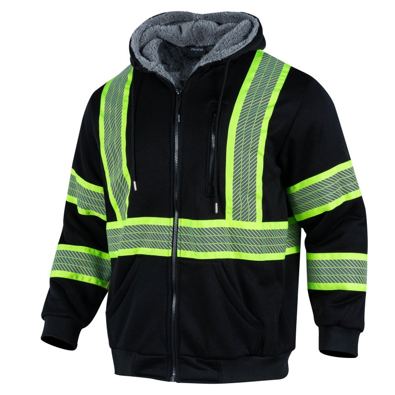 FONIRRA Men's High Vis Hoodie Water Resistant Reflective Sherpa Fleece Sweatshirt Hi Vis Safety Hoodie High Visibility Jacket - Image 1