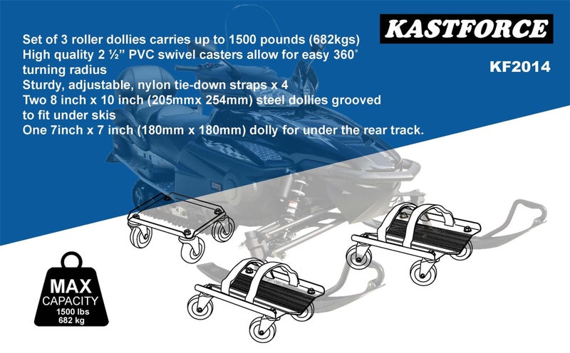 KASTFORCE عربة الثلج KASTFORCE شديدة التحمل تحمل ما يصل إلى 1500 رطل (682 كجم) منزلق على شكل حرف V مع عجلات دوارة من البولي فينيل كلوريد مقاس 2.5 بوصة ووسادة مطاطية لحماية الزلاجات وزوجين من الأشرطة شديدة التحمل تثبت بقوة على الزلاجات KF2014 - Image 3