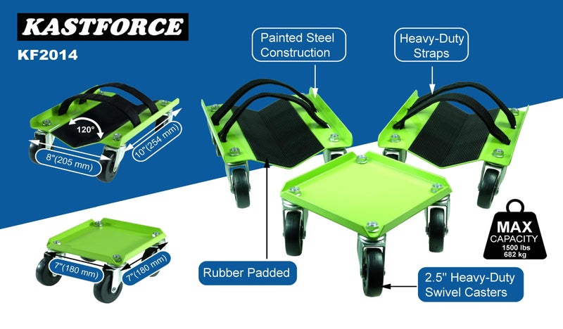 KASTFORCE عربة الثلج KASTFORCE شديدة التحمل تحمل ما يصل إلى 1500 رطل (682 كجم) منزلق على شكل حرف V مع عجلات دوارة من البولي فينيل كلوريد مقاس 2.5 بوصة ووسادة مطاطية لحماية الزلاجات وزوجين من الأشرطة شديدة التحمل تثبت بقوة على الزلاجات KF2014 - Image 2