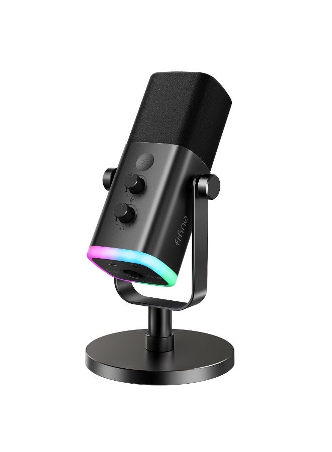 FIFINE XLR/USB Dynamic Microphone for Podcast Recording, PC Computer Gaming Streaming Mic with RGB Light, Mute Button, Headphones Jack, Desktop Stand, Vocal Mic for Singing YouTube-AmpliGame AM8 - Image 1