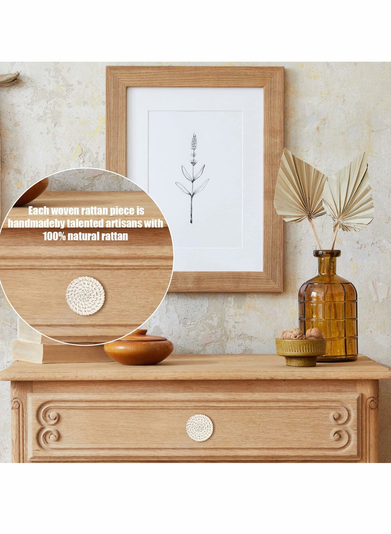 SYOSI Wooden Drawer Knobs, Rattan Dresser Knobs Round Handmade Wicker Woven and Screws for Boho Furniture Knobs Cabinets Dresser Handles Hardware Pulls Cabinet Knobs (Wood Color (35*30mm)) - Image 3