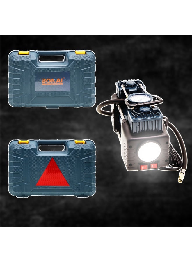 Portable Air Compressor 12V DC Car Tyre Inflator, 150 PSI High Pressure, 85L/Min Fast Inflation, Heavy Duty Motor with Carry Case, BN-HK107 - Image 2