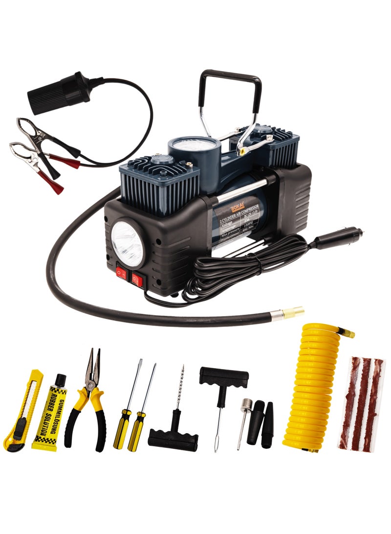 Portable Air Compressor 12V DC Car Tyre Inflator, 150 PSI High Pressure, 85L/Min Fast Inflation, Heavy Duty Motor with Carry Case, BN-HK107 - Image 1