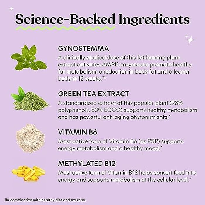 Lemme Burn - Metabolism, Belly Fat Burning + AMPK Activating Supplement for Men & Women w/Clinically Studied Actiponin Gynostemma, Green Tea Extract, Vitamins B6 & B12 - Gluten Free, 60 Count - Image 3