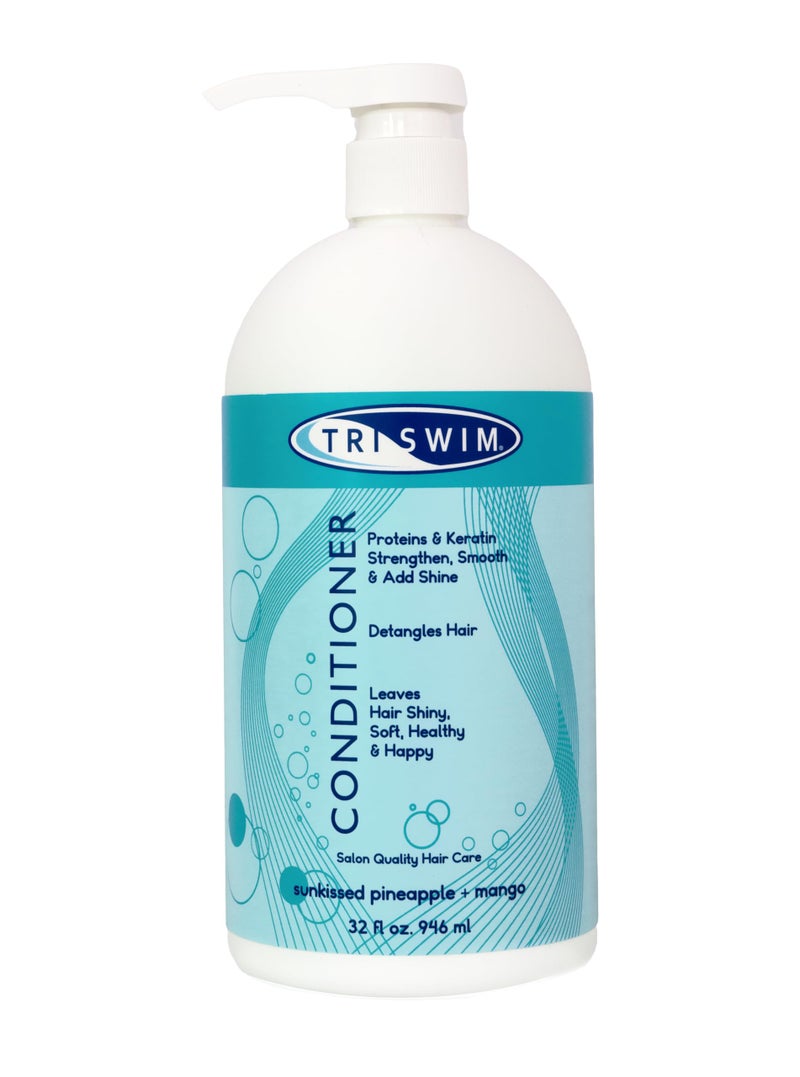 TRISWIM Swim Conditioner 32oz | Hydrates, Strengthens & Smooths Hair | Repairs Damage from Chlorine, Bromine & Saltwater | Protein & Keratin Formula | Sunkissed Pineapple + Mango Scent - Image 1