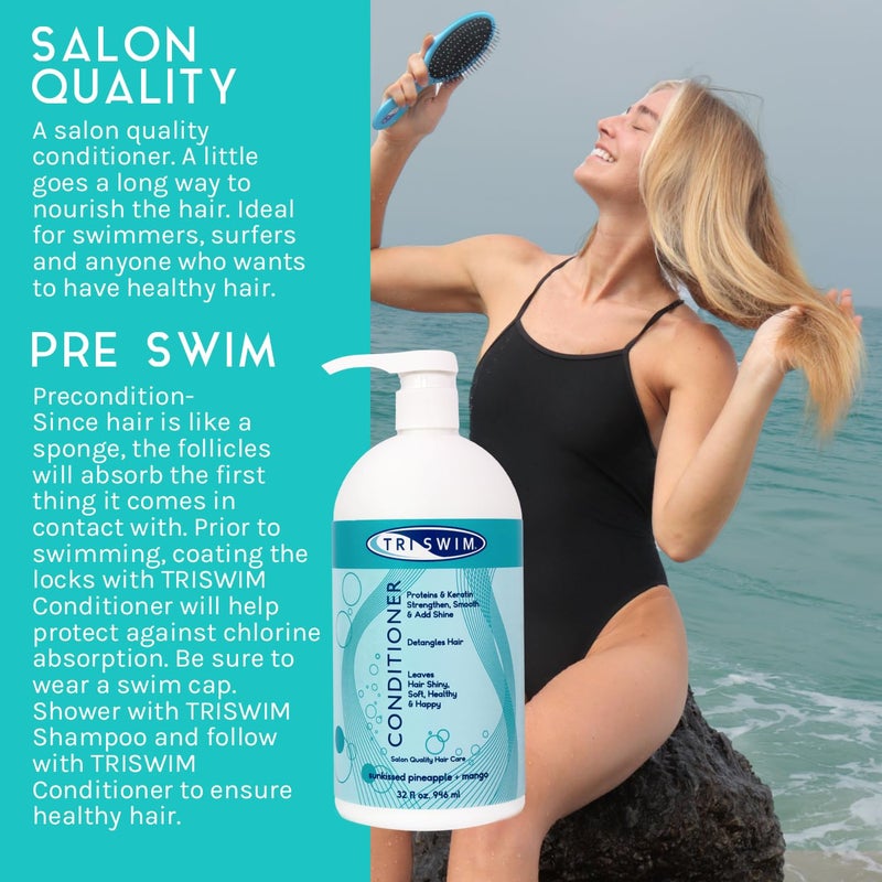 TRISWIM Swim Conditioner 32oz | Hydrates, Strengthens & Smooths Hair | Repairs Damage from Chlorine, Bromine & Saltwater | Protein & Keratin Formula | Sunkissed Pineapple + Mango Scent - Image 5