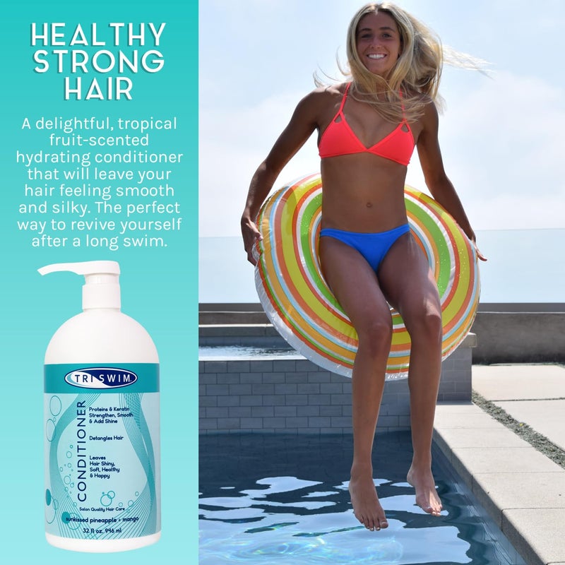 TRISWIM Swim Conditioner 32oz | Hydrates, Strengthens & Smooths Hair | Repairs Damage from Chlorine, Bromine & Saltwater | Protein & Keratin Formula | Sunkissed Pineapple + Mango Scent - Image 4