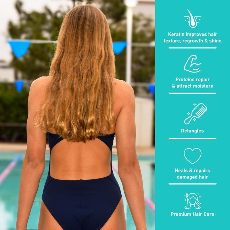 TRISWIM Swim Conditioner 32oz | Hydrates, Strengthens & Smooths Hair | Repairs Damage from Chlorine, Bromine & Saltwater | Protein & Keratin Formula | Sunkissed Pineapple + Mango Scent - Image 3