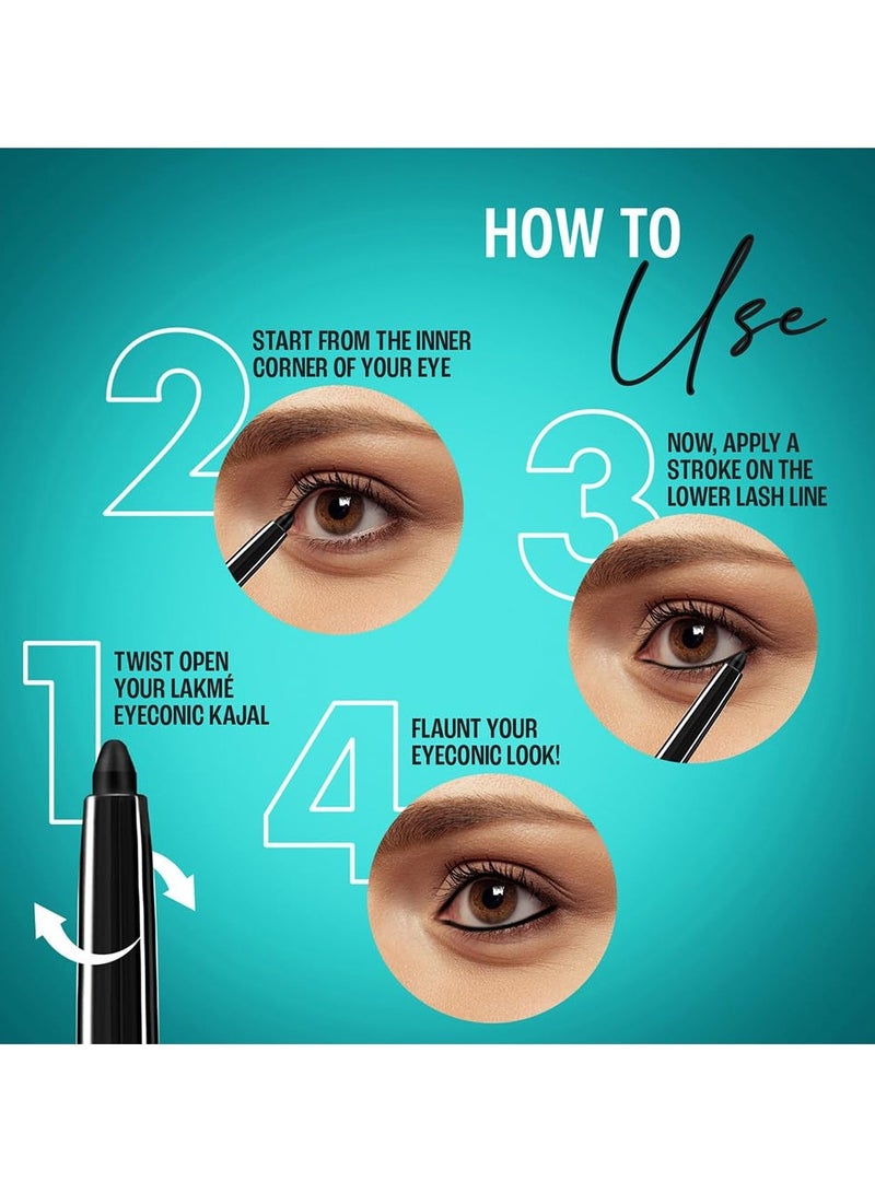 Lakme Eyeconic Black Kajal, Matte Kohl Liner in a Twist Up Pencil - Waterproof, Smudge Proof & Long Lasting Eye Makeup, 0.35 g - Image 5
