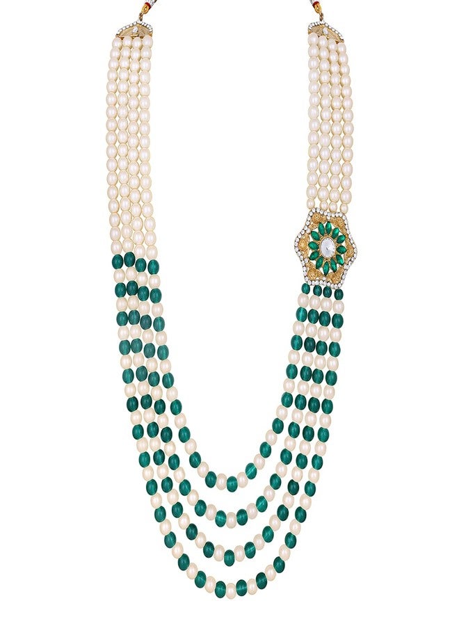 Mahi 4 Layers Green and White Glass Beads Base Groom/Dulha Moti Mala Haar Necklace for Men's (ML1108094GGre) - Image 1