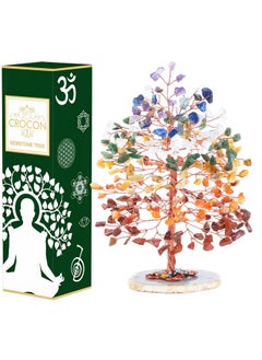 Crocon 7 Chakra Tree of Life - Geode Agate Slice Base, Crystal Tree for Positive Energy, Seven Chakra Gemstone Tree, Healing Stone - Feng Shui Decor, Money Bonsai, Home Decoration Crystals, Spiritual Gift  - Image 1