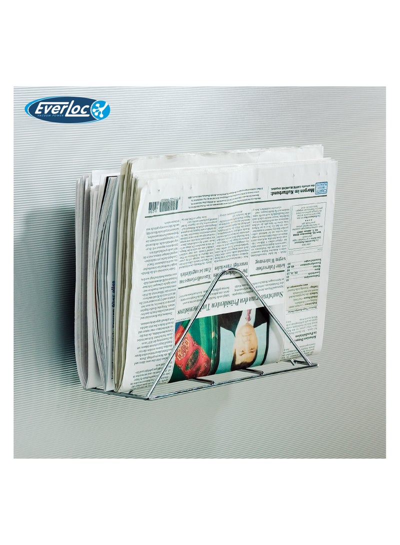 Everloc Newspaper and Magazine Holder, No Drilling, No Screws, No Glue, No Adhesive, Vacuum Suction Wall Mounted Chrome Newspaper Organizer Stand, Book Holder, for kitchen and bathoom,  EVL-10231 - Image 2