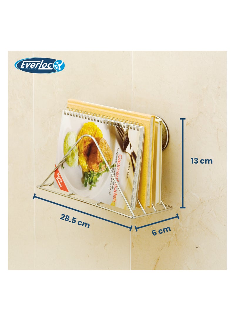 Everloc Newspaper and Magazine Holder, No Drilling, No Screws, No Glue, No Adhesive, Vacuum Suction Wall Mounted Chrome Newspaper Organizer Stand, Book Holder, for kitchen and bathoom,  EVL-10231 - Image 3
