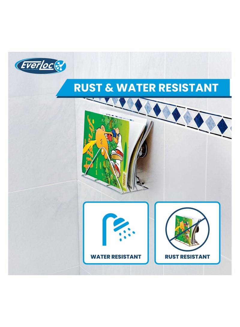 Everloc Newspaper and Magazine Holder, No Drilling, No Screws, No Glue, No Adhesive, Vacuum Suction Wall Mounted Chrome Newspaper Organizer Stand, Book Holder, for kitchen and bathoom,  EVL-10231 - Image 5