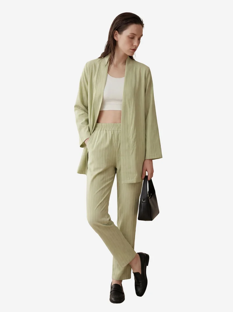 MY FASHION Sage Green MY FASHION Striped Two-Piece Co-Ord Set with Open Collar for Women | Best Price UAE