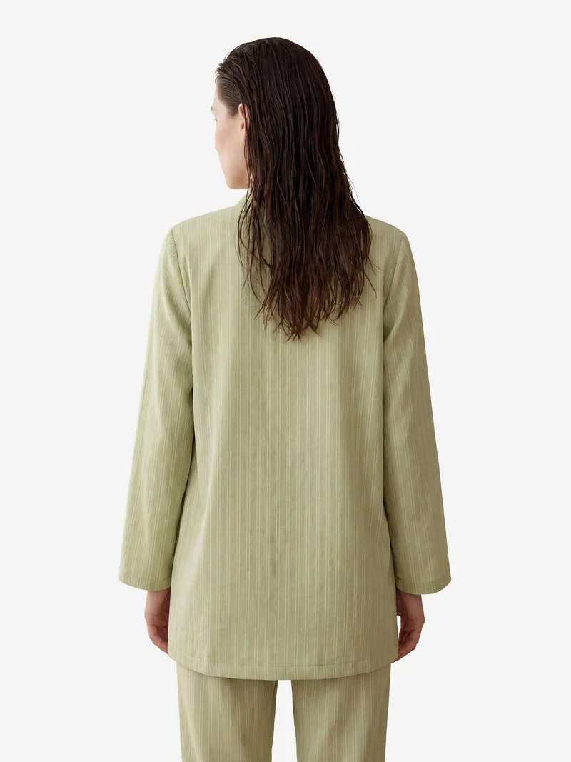 MY FASHION Sage Green MY FASHION Striped Two-Piece Co-Ord Set with Open Collar for Women | Best Price UAE