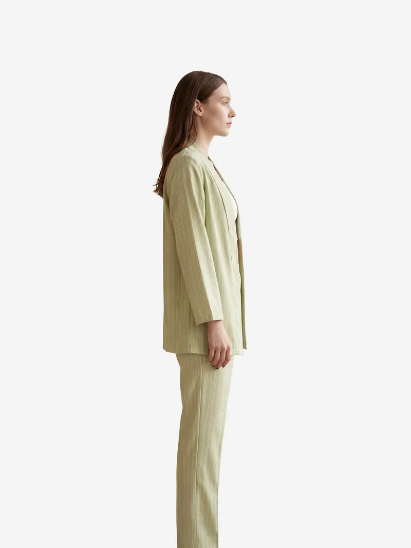 MY FASHION Sage Green MY FASHION Striped Two-Piece Co-Ord Set with Open Collar for Women | Best Price UAE