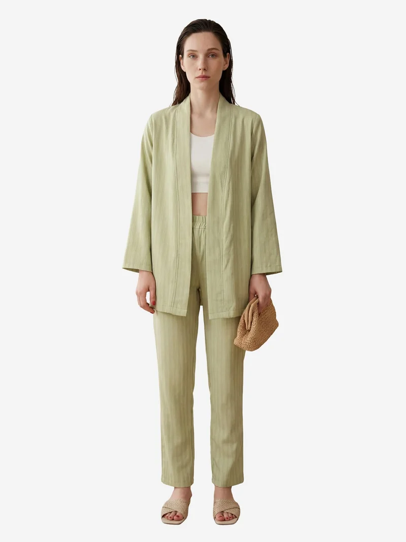 MY FASHION Striped Two-Piece Co-Ord Set with Open Collar