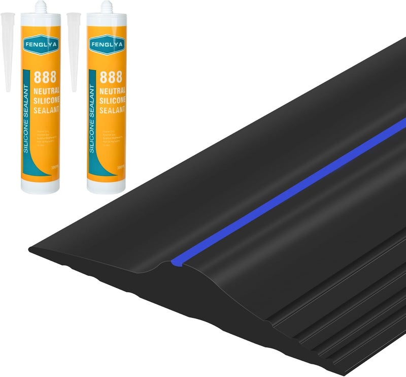 ToLanbbt 20Ft/6M Universal Garage Threshold Seal Strip with 300ml Black Sealants/Adhesives, Garage Door Bottom Weatherproof Strip Rubber DIY Weather Stripping Replacement (Black-Blue Line) - Image 1