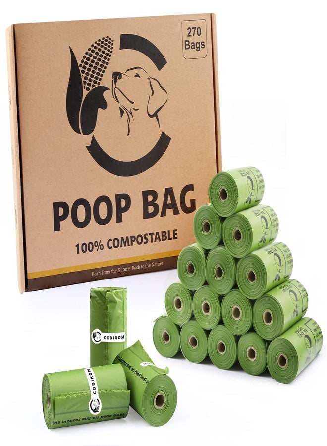 Codirom Certified Compostable Dog Poop Bags, 270 Count Landfill Friendly and Leakproof Waste Bags, Easy Open Unscented Forest Green Poop Bag for Dog, 15 Doggy Bags Per Roll (18 rolls) - Image 1