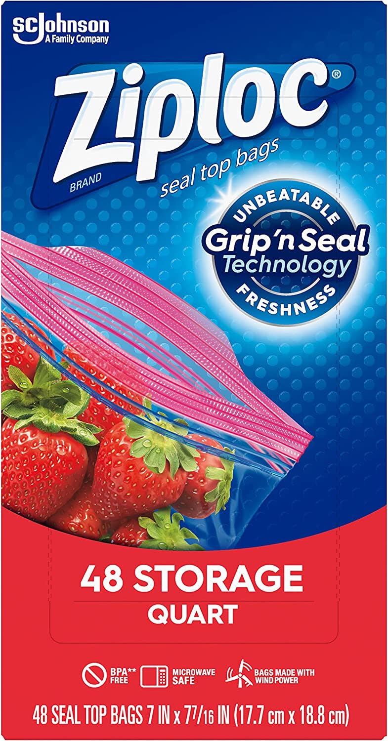 Ziploc Ziploc Quart Food Storage Bags Grip n Seal Technology for Easier Grip Open and Close 48 Count