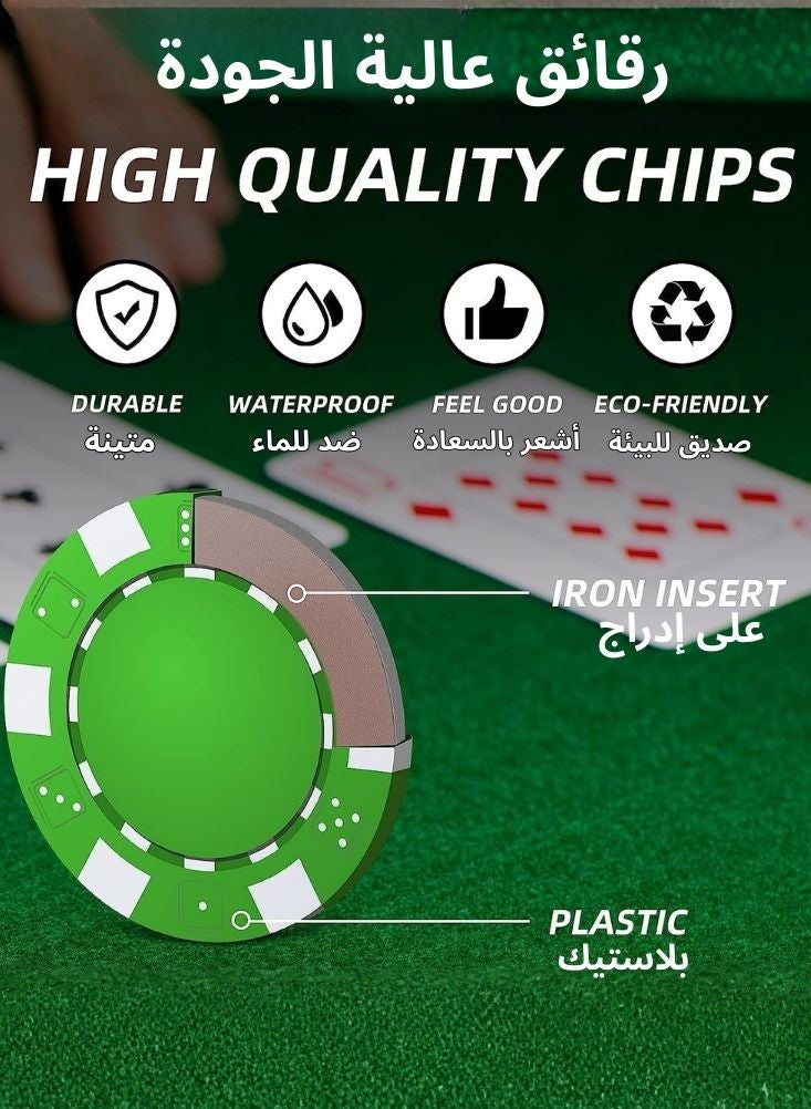 بريميم مجموعة لعبة بوكر مكونة من 300 قطعة مع حقيبة ألومنيوم - رقائق على طراز الكازينو، وأوراق لعب، ونرد، مجموعة بوكر منزلية كاملة لأمسيات الألعاب العائلية مع الأصدقاء - Image 4
