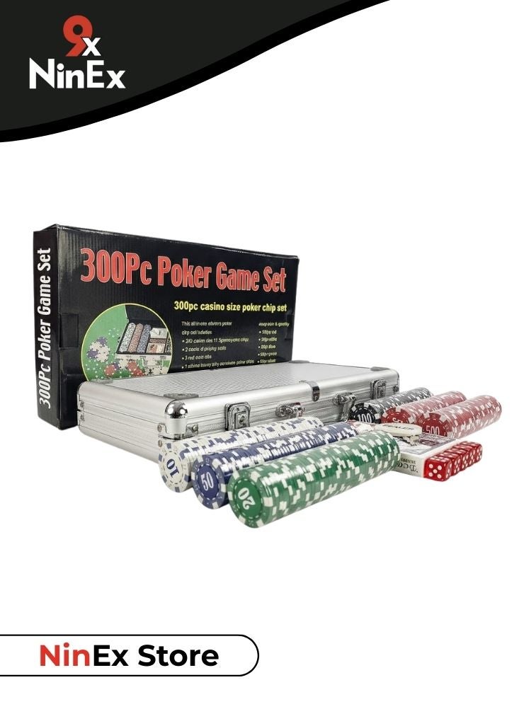 بريميم مجموعة لعبة بوكر مكونة من 300 قطعة مع حقيبة ألومنيوم - رقائق على طراز الكازينو، وأوراق لعب، ونرد، مجموعة بوكر منزلية كاملة لأمسيات الألعاب العائلية مع الأصدقاء - Image 1