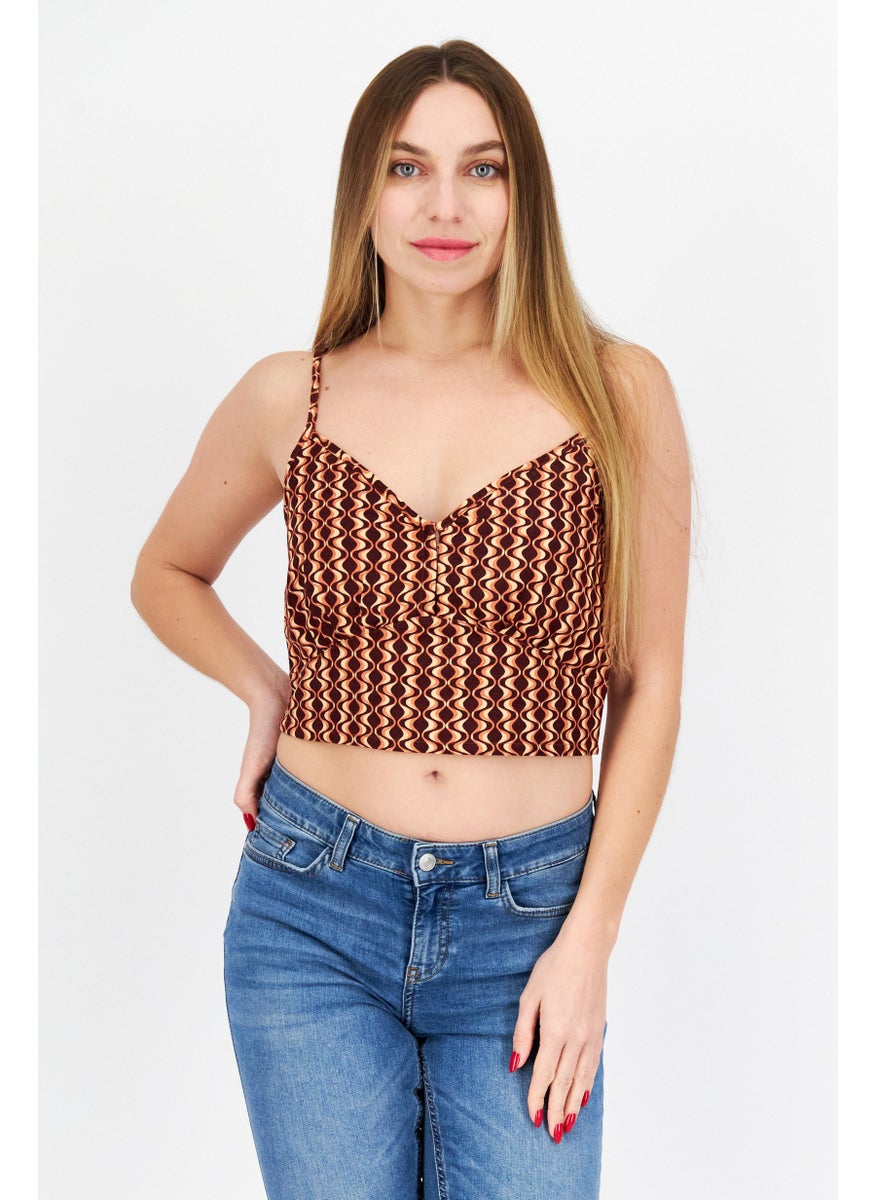 rvca Women V-Neck Abstract Tank Top, Brown Combo  - Image 1