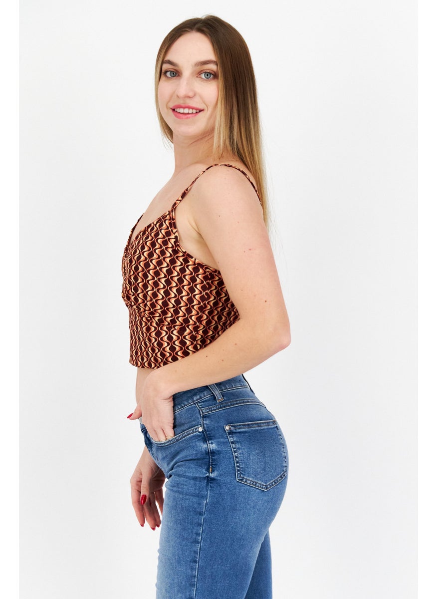 rvca Women V-Neck Abstract Tank Top, Brown Combo  - Image 2