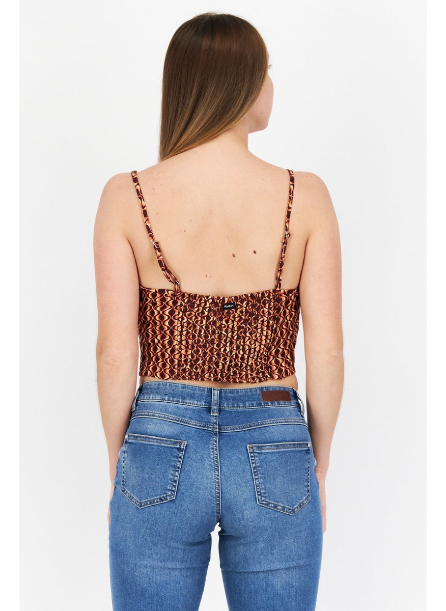 rvca Women V-Neck Abstract Tank Top, Brown Combo  - Image 4
