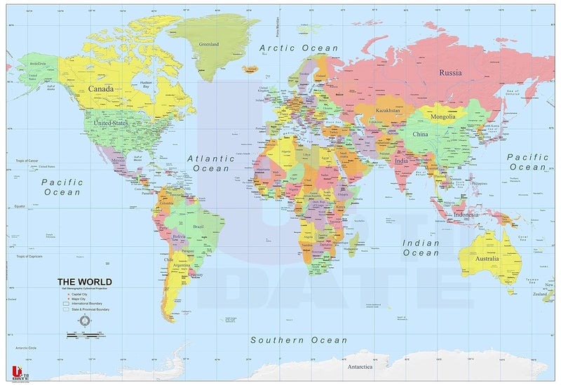 World Map Print Wall Hanging, 70 x100cm - Image 1