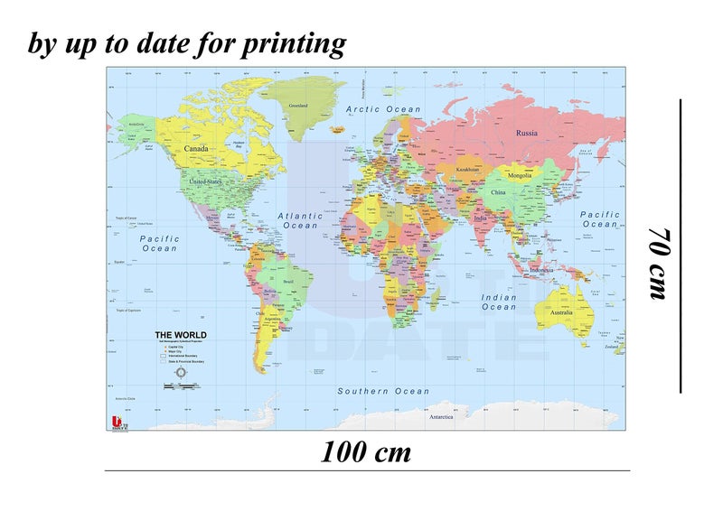 World Map Print Wall Hanging, 70 x100cm - Image 3
