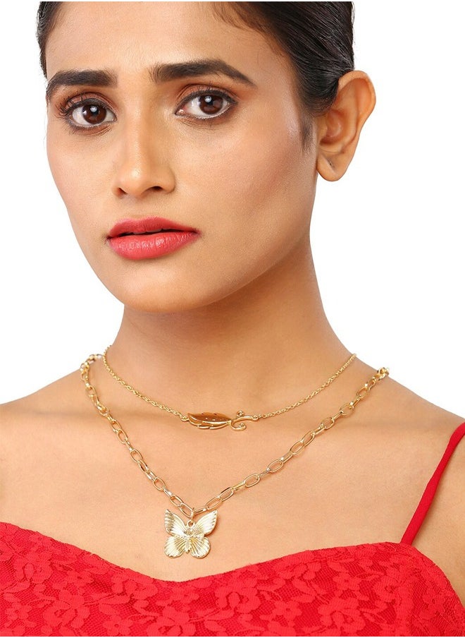 Just Peachy Just Peachy Women’s Gold-Toned Layered Necklace – Handcrafted Elegant Design with Multi-Layered Gold-Tone Chains, Lightweight and Skin-Friendly, Versatile for Casual or Formal Wear  - Image 2