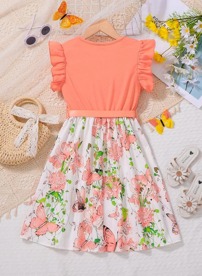 تايك تو فستان ميدي بأكمام كشكش وطبعة أزهار للأطفال