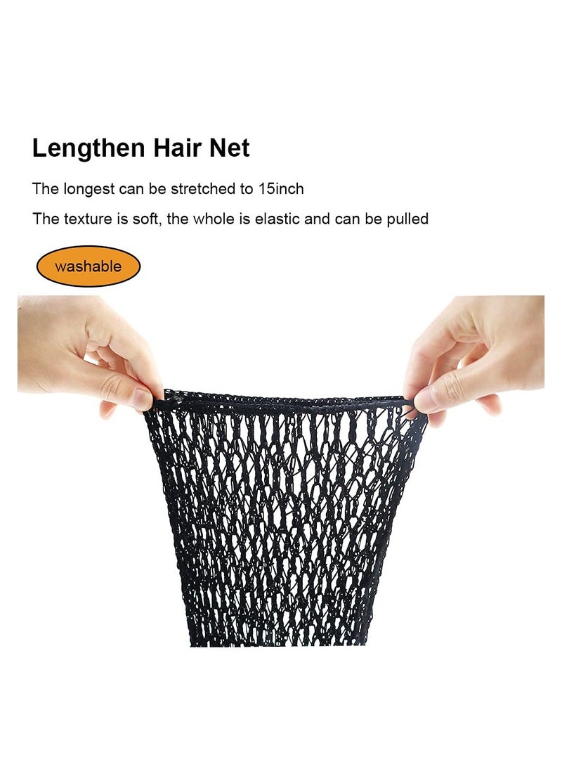 Loquat Mesh Crochet Hair Net, 2 Pieces Black Crocheted Hair Net Cap, Long Hair Net Rayon Snood Hat Hair Cover Soft Crocheted Hair Net Sleeping Cap Ornament Hair Accessories for Women - Image 4