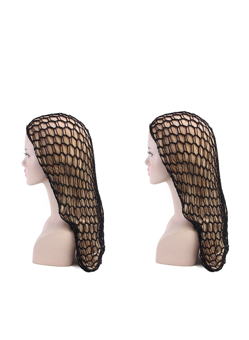 Loquat Mesh Crochet Hair Net, 2 Pieces Black Crocheted Hair Net Cap, Long Hair Net Rayon Snood Hat Hair Cover Soft Crocheted Hair Net Sleeping Cap Ornament Hair Accessories for Women - Image 1