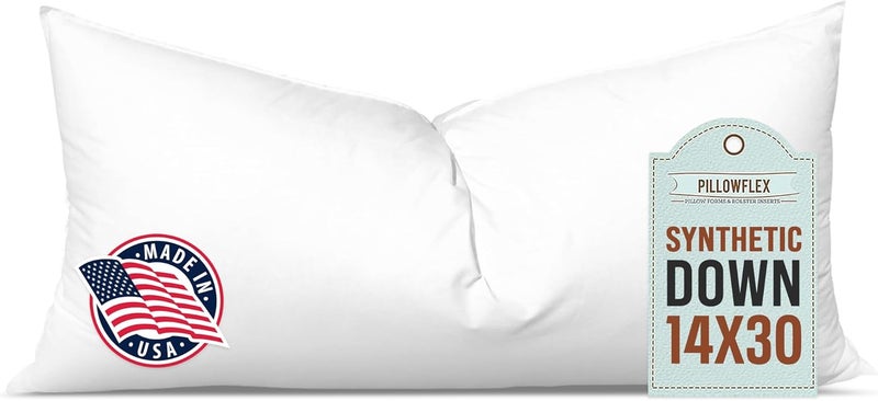 PILLOWFLEX Synthetic Down Pillow Insert - 14x30 Down Alternative Pillow, Ultra Soft, Large Rectangle Body Sleeping Pillow, Lumbar, Long, Back - 1 Decorative Pillow Form - Image 1