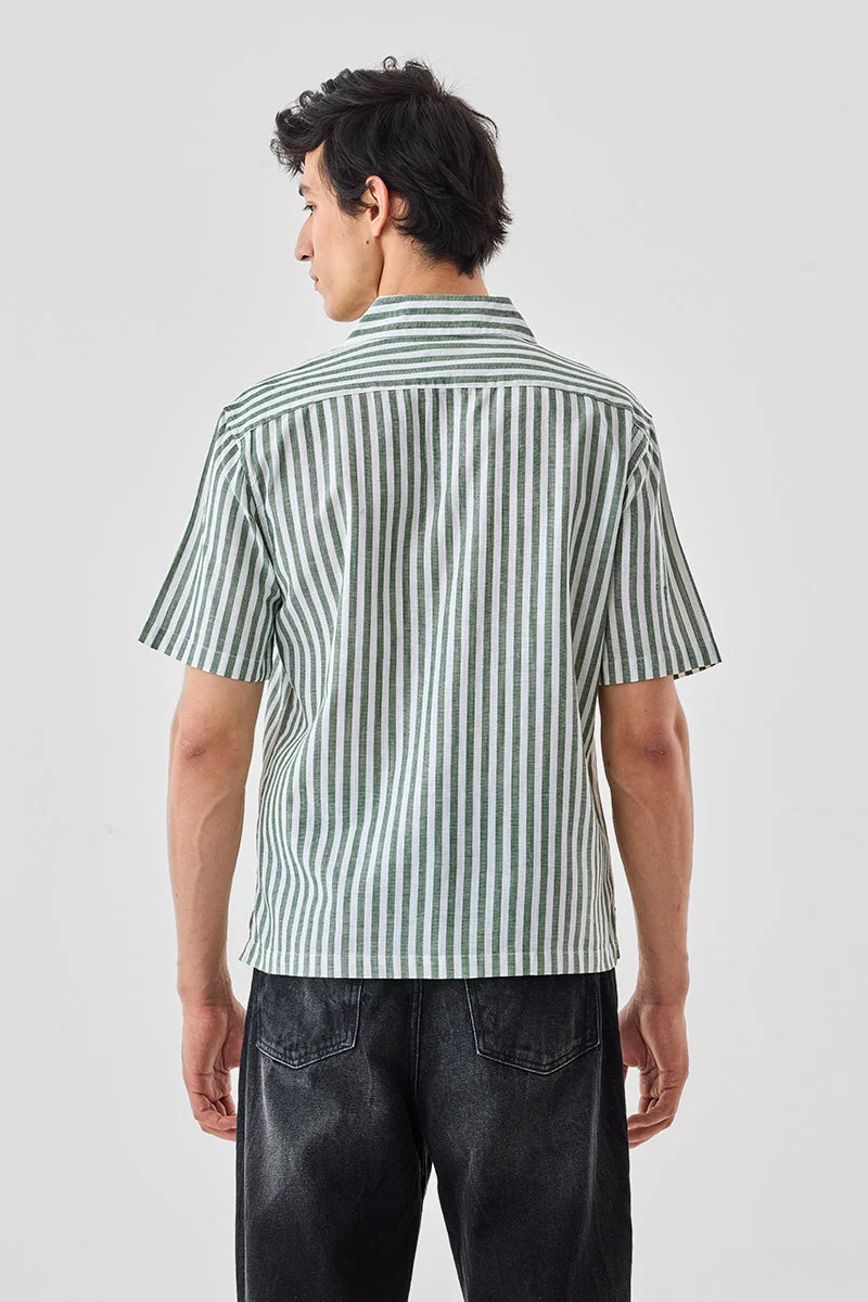 Snitch Green Stripes Linen Blend Regular Fit Shirt for Men | Best Price UAE