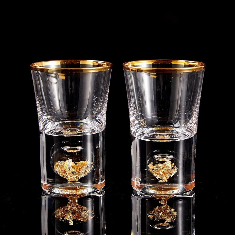DUJUST Shot Glasses (1.5oz), Crystal Shot Glass Set Decorated with 24K Gold Leaf Flakes, Cool & Cute Shot Cups, BPA-Free & Lead-Free, Perfect for Décor & Collection, Gift Choices - 2 pcs - Image 1