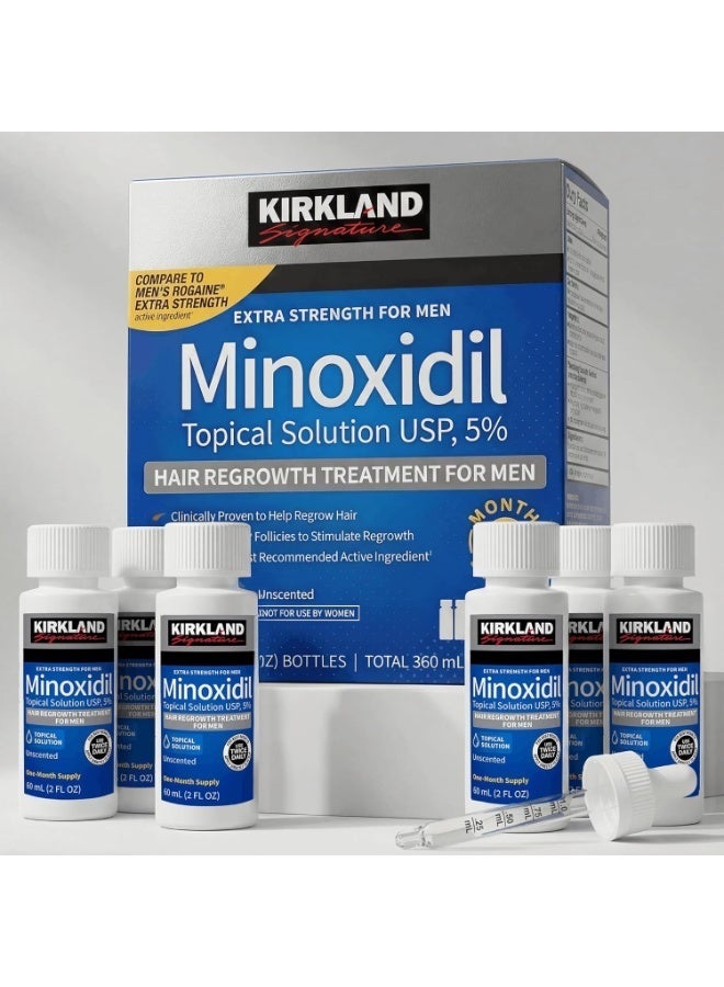 Kirkland Signature Minoxidil 5% Topical Solution for Men - 6 Month Supply (6 x 2 Fl Oz), Hair Regrowth Treatment with Dropper - Image 1