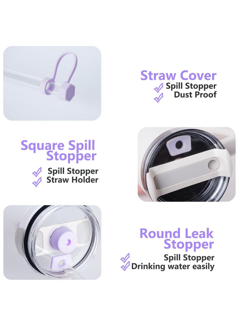 اس تي ان مجموعة سدادة للانسكاب لأكواب ستانلي 30 أونصة و40 أونصة الإصدار 2.0 - مقاومة للتسرب مع شفاطتين وفرشاة تنظيف وسدادات سيليكون للحماية ضد الانسكاب - أوركيد - Image 3