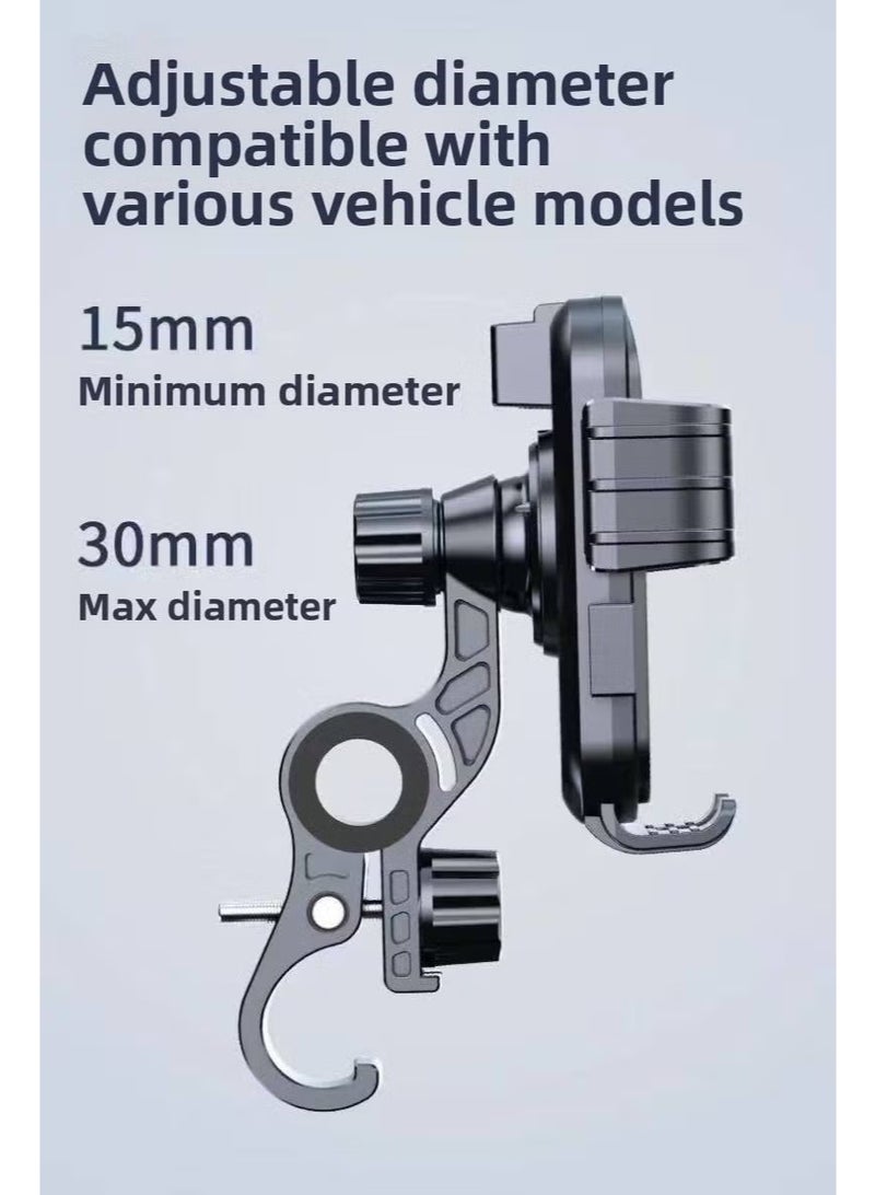 حامل هاتف أسود للمقود، مزود بقفل رباعي، يُفتح ويُغلق بسرعة في ثانية واحدة، مشبك هاتف قابل للتعديل للمقود، متوافق مع أجهزة آيفون وسامسونج - Image 4