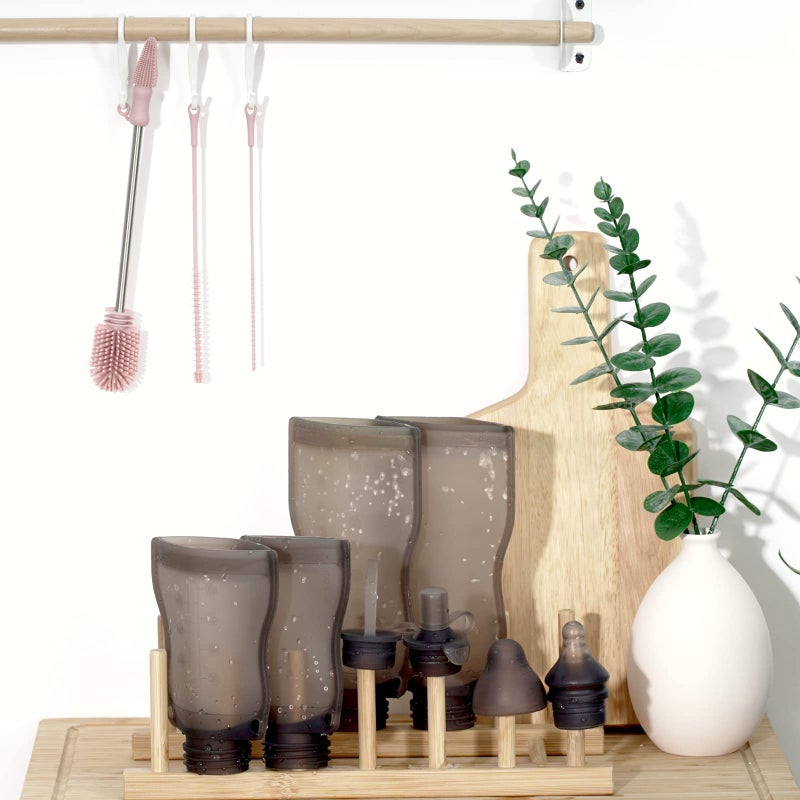 Haakaa Silicone Cleaning Brush Kit - Baby Bottle Brush Cleaner for Breast Pump,Nipple,Breast Milk Storage Bag,Reusable Straw,Sippy Cup - Food Grade Silicone Bristles, Portable - 3 Pcs - Pink - Image 2