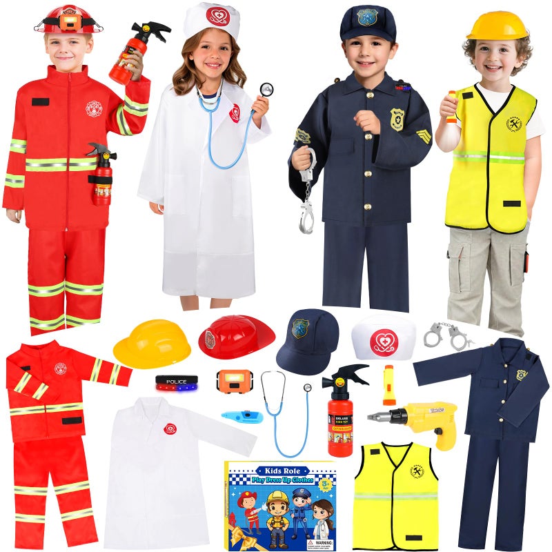 IVENRXIU Toddler Dress Up Clothes Kids Role Play Costumes 4 In 1 SetPolice Doctor Fireman Engineer for Kids Boys and Girls 38 Career Dress Up Pretend Play Toys Birthday Halloween Christmas Gifts - Image 2