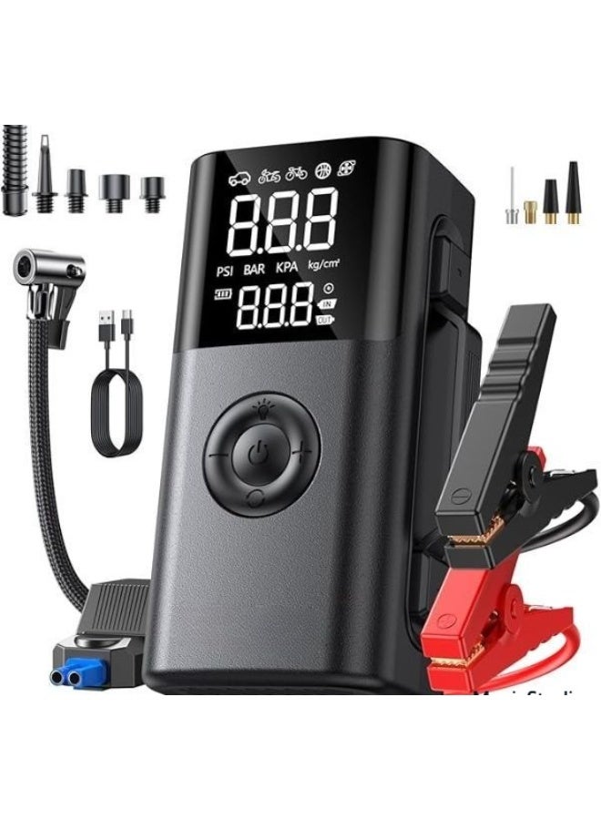 6-in-1 Car Battery Jump Starter – 4000A Power Pack with Air Compressor, Cordless Tire Inflator, LED Light & Portable Air Pump for Gas & Diesel Vehicles - Image 1