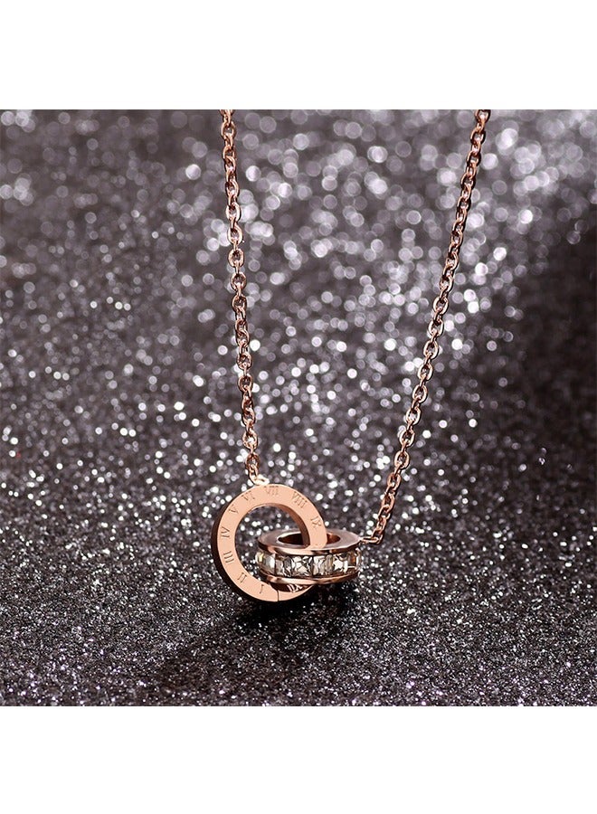 بيوند قلادة خاتم مزدوج الأبجدية الرومانية ، وقلادة مطلية بالذهب الوردي عيار 14 قيراطا ، هدية مجوهرات الموضة (ذهب وردي) - Image 3